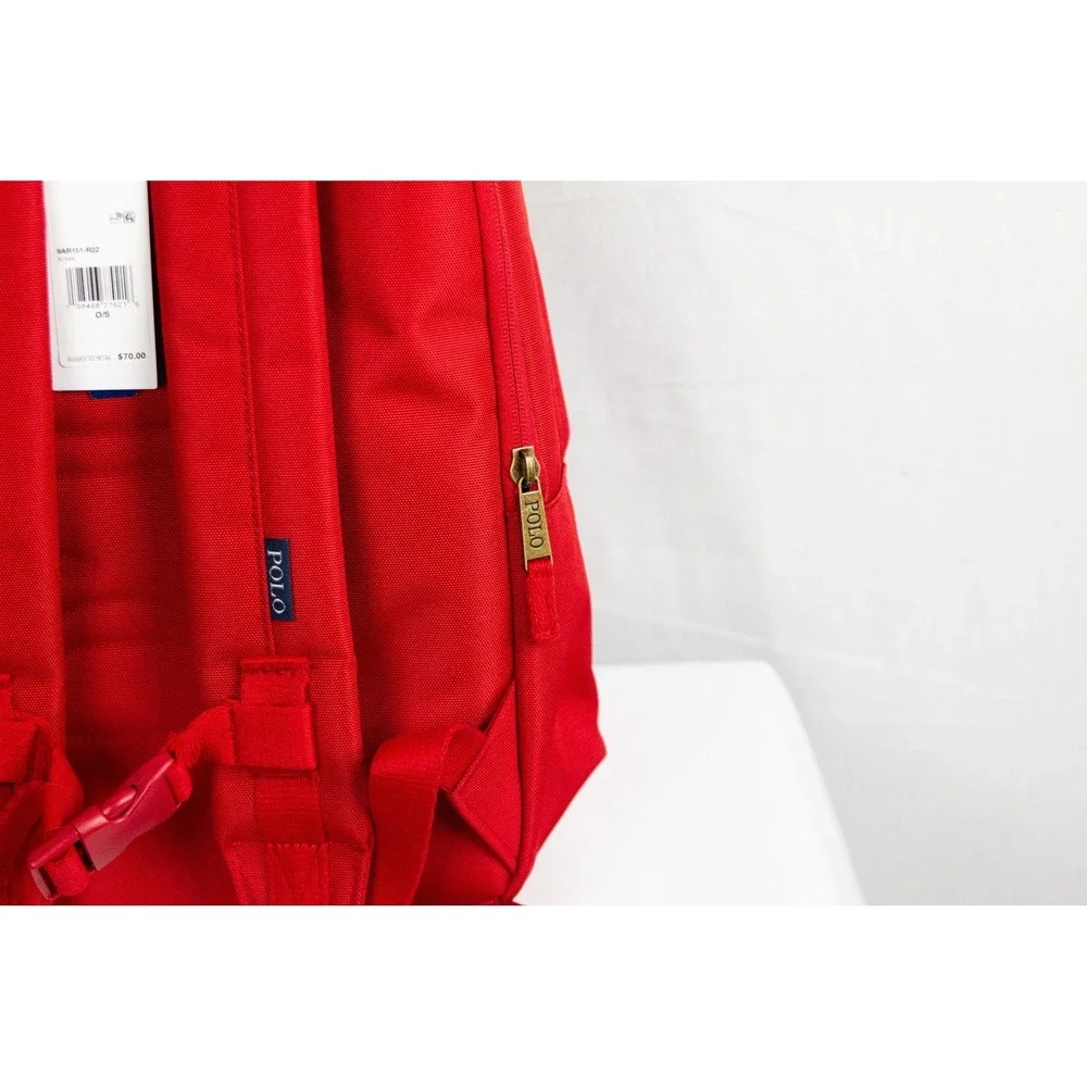 Polo Ralph Lauren Red Canvas Backpack Blue Pony Logo School Bag 9AR151-R2Z NWT